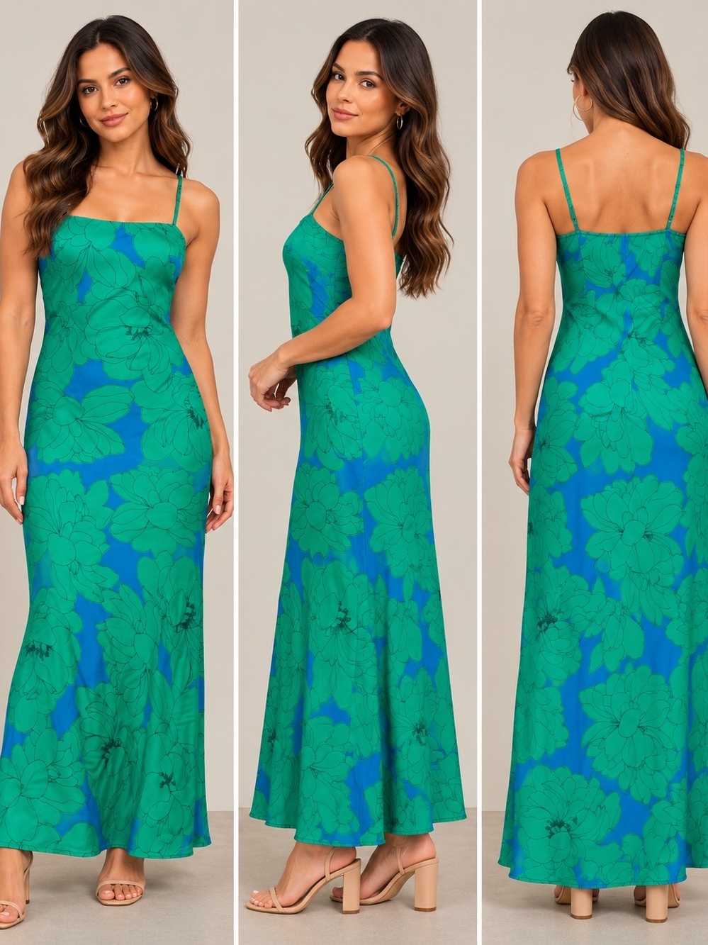 Sugarlips Blue and Green Floral Slip Maxi Dress